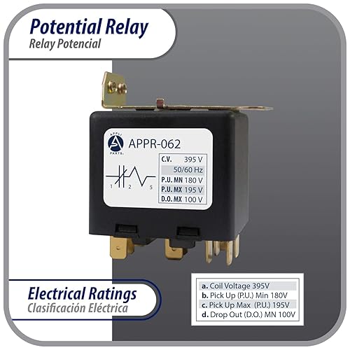 Miniatura 23 de Appli Parts APPR-067 Relé potencial 067, voltaje de bobina 420 V, recogida mínima 295 V, captación máxima 315 V, caída máxima 125 V, 50/60 Hz