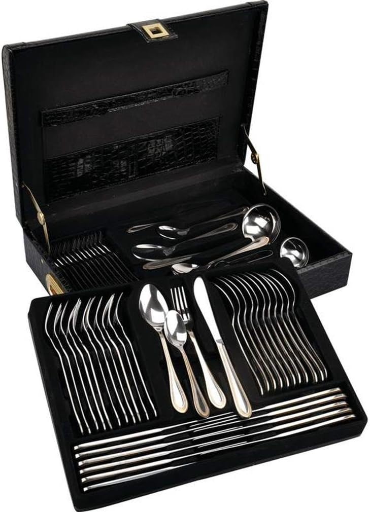 Sterlingcraft, Heavy-Gauge Stainless Steel 72pc Flatware and Hostess Set with Gold Trim