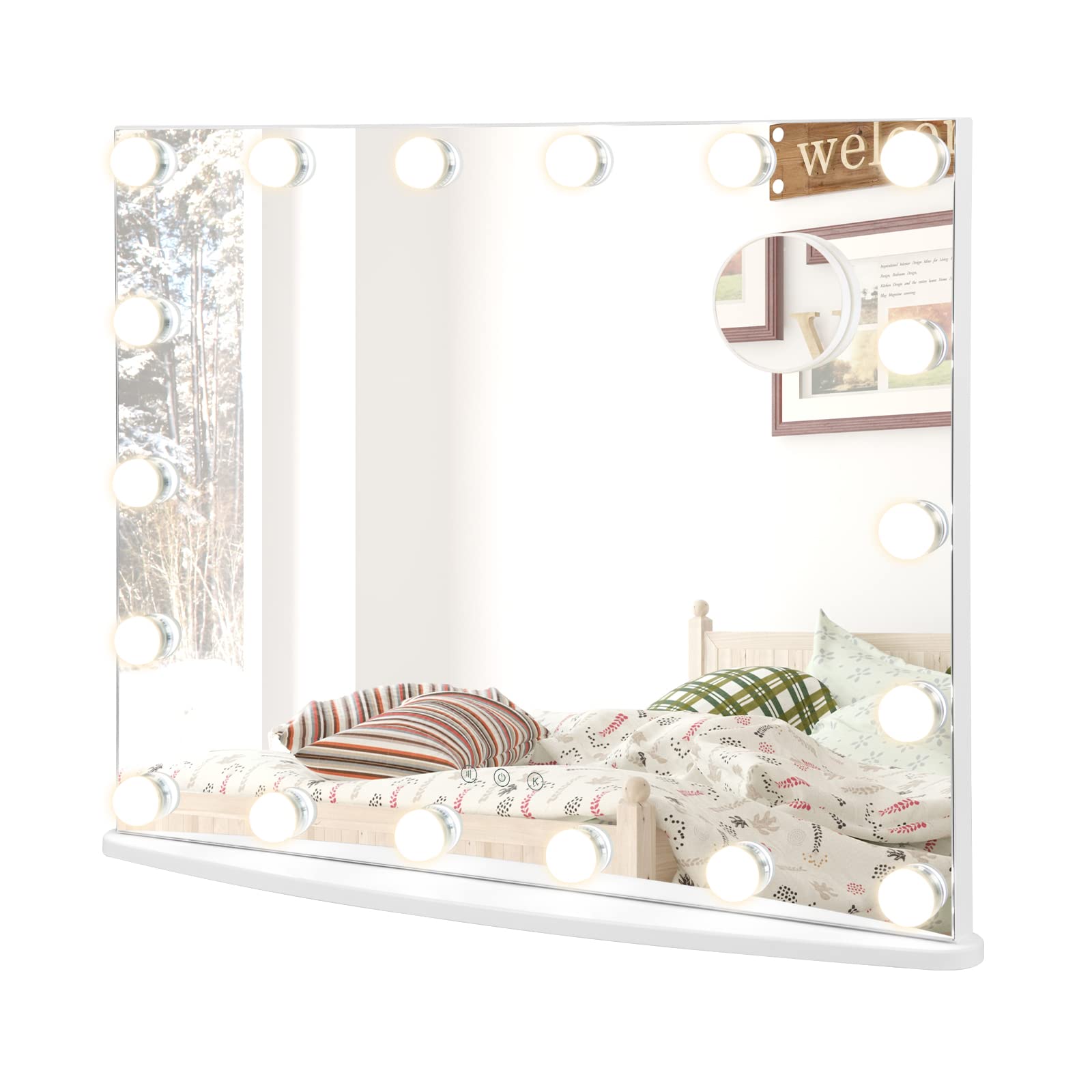 RELAX4LIFE Hollywood Vanity Mirror, Tabletop or Wall-Mounted Makeup Mirror with 18 LED Bulbs, 3 Color Lighting Modes & Detachable 3x Magnifying Mirror, Touch Control Cosmetics Mirror for Bedroom