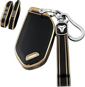 ontto Smart Remote Key Hülle für Kia Sorento EV9 2024 Schlüsselhülle Metall und Leder Halter Kompatibel mit Kia Telluride, Schwarz , Medium