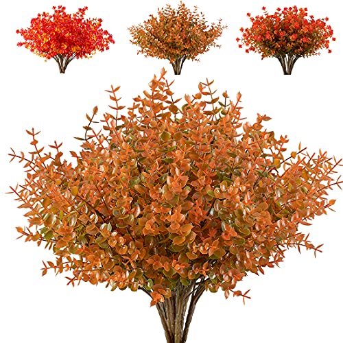 JOYGAR 8 Bundles Artificial Flowers Fake Boxwood Shrubs UV Resistant No Fade Faux Greenery Faux Plastic Lotus for Home Garden Hanging Planter Indoor Porch Patio Office Wedding Decoration(Fall)