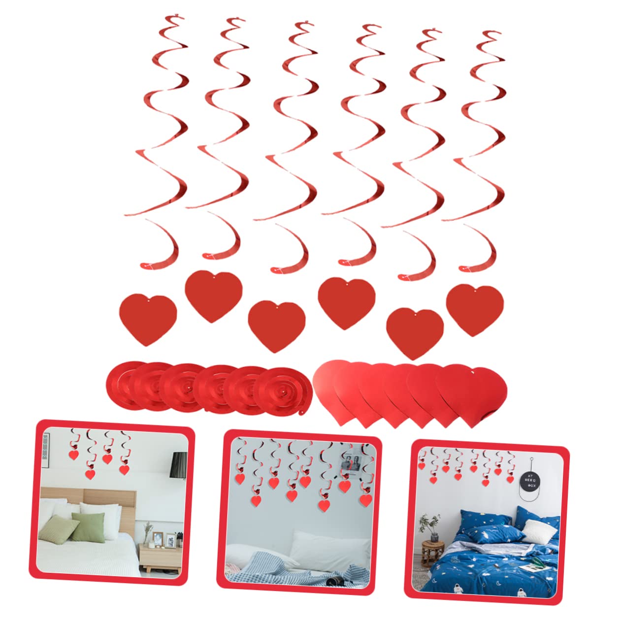 Cabilock 3 Sätze Teiliges Valentinstag Herz Dekorationsset Spiral Girlanden Für Romantische Feiern Hängende Herz Accessoires Für Wände Türen Und Decken Für Valentinstag Und Stück * 3