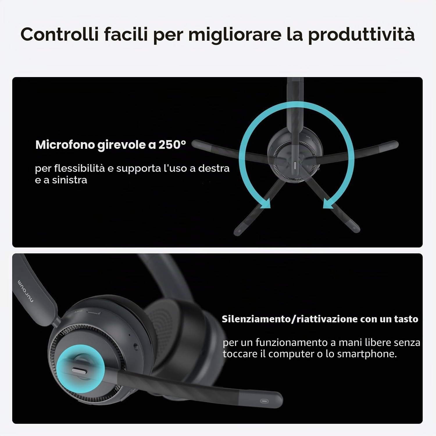 Nuroum HP31-DU(2nd Gen) Cuffie con Microfono Bluetooth, Cuffie Wireless ENC a Cancellazione di Rumore con Stazione di Ricarica, Dongle/USB-A&C/Bluetooth, Confortevole 45H Lavoro per Lavoro/Chiamate