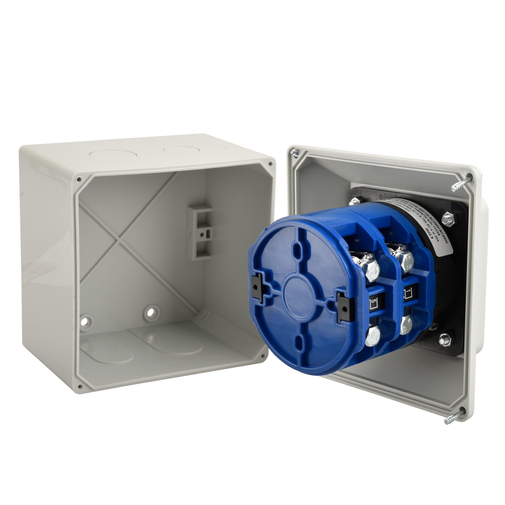 Heschen Interrupteur sélecteur universel à came rotative, SZW26-125/D202.2D, 660V 125A, ON-OFF-ON 3 positions, 2 phases, 8 bornes, avec boîtier extérieur pour l'interrupteur principal