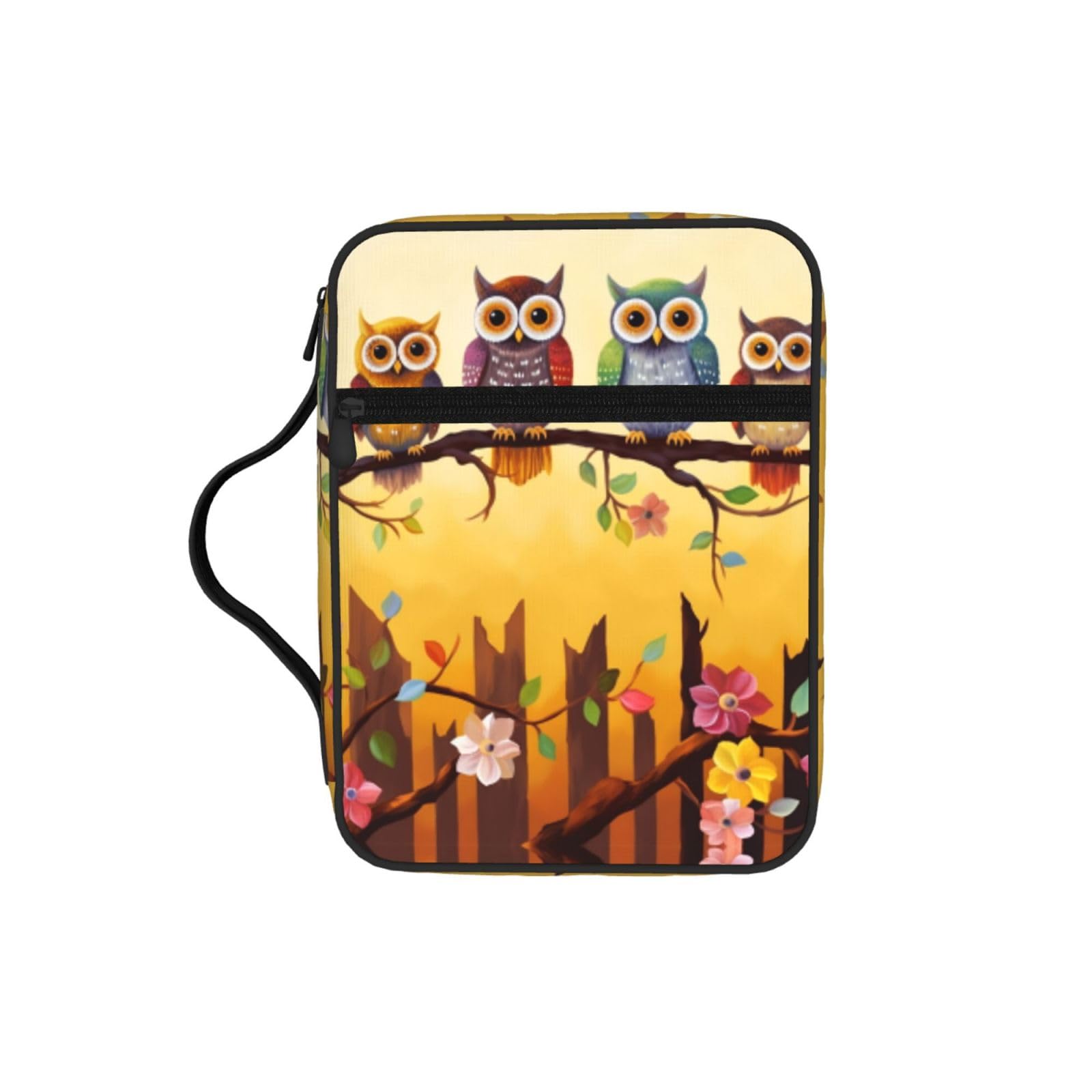 Owls On A Branch Sunny Bible Cover Case Waterproof Bible Bag With Handle Organizer Storage Book Cover For Bible Study