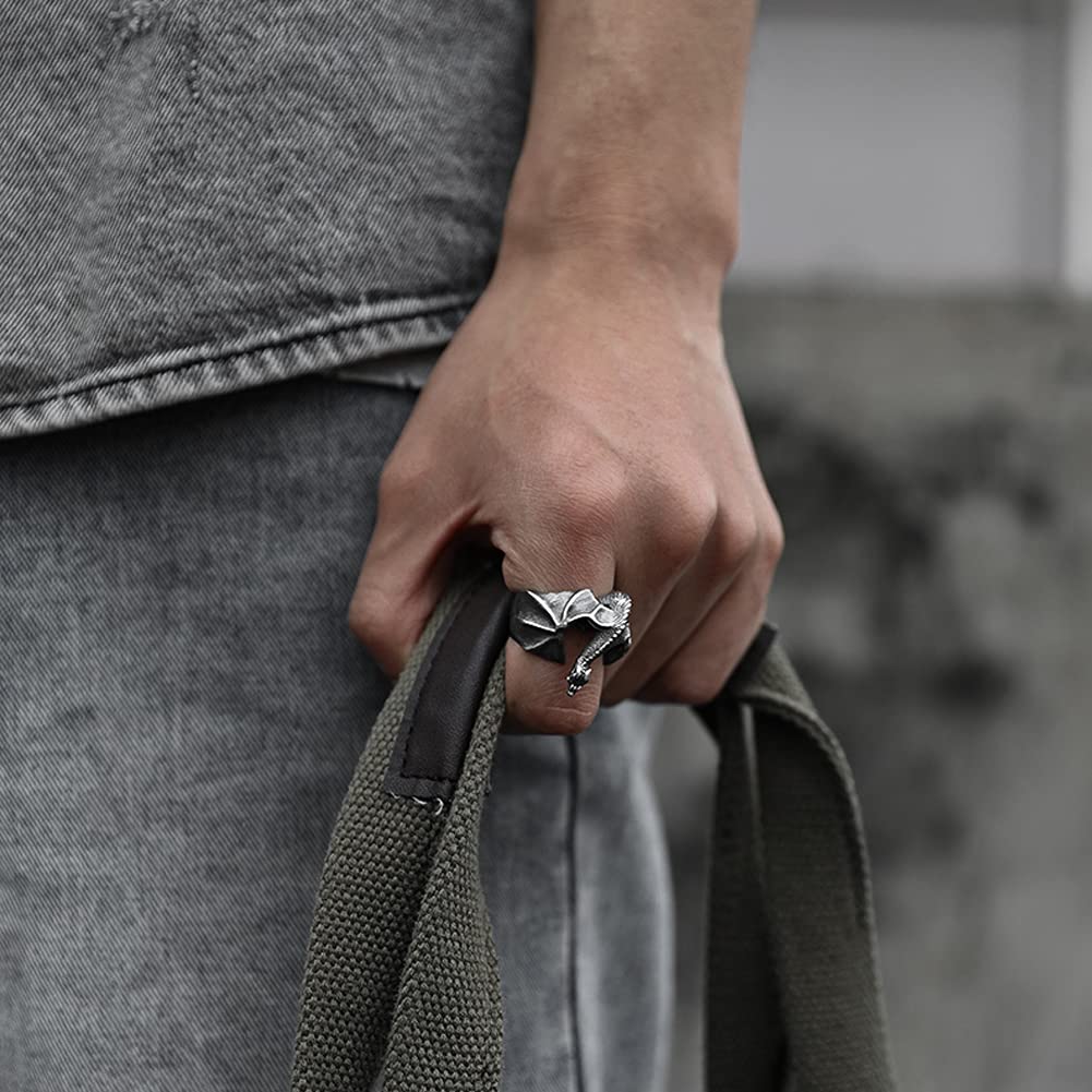 YABEME 925 Sterling Silber Drachenring für Männer, Nordic Viking Vintage Verstellbarer Hochleistungs-Fingeramulettschmuck