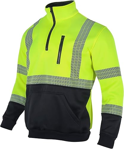 Miniatura 7 de VENDACE Hi Vis - Sudadera con capucha reflectante de seguridad para hombre, ANSI Clase 3, de forro polar, de alta visibilidad, color negro, talla L