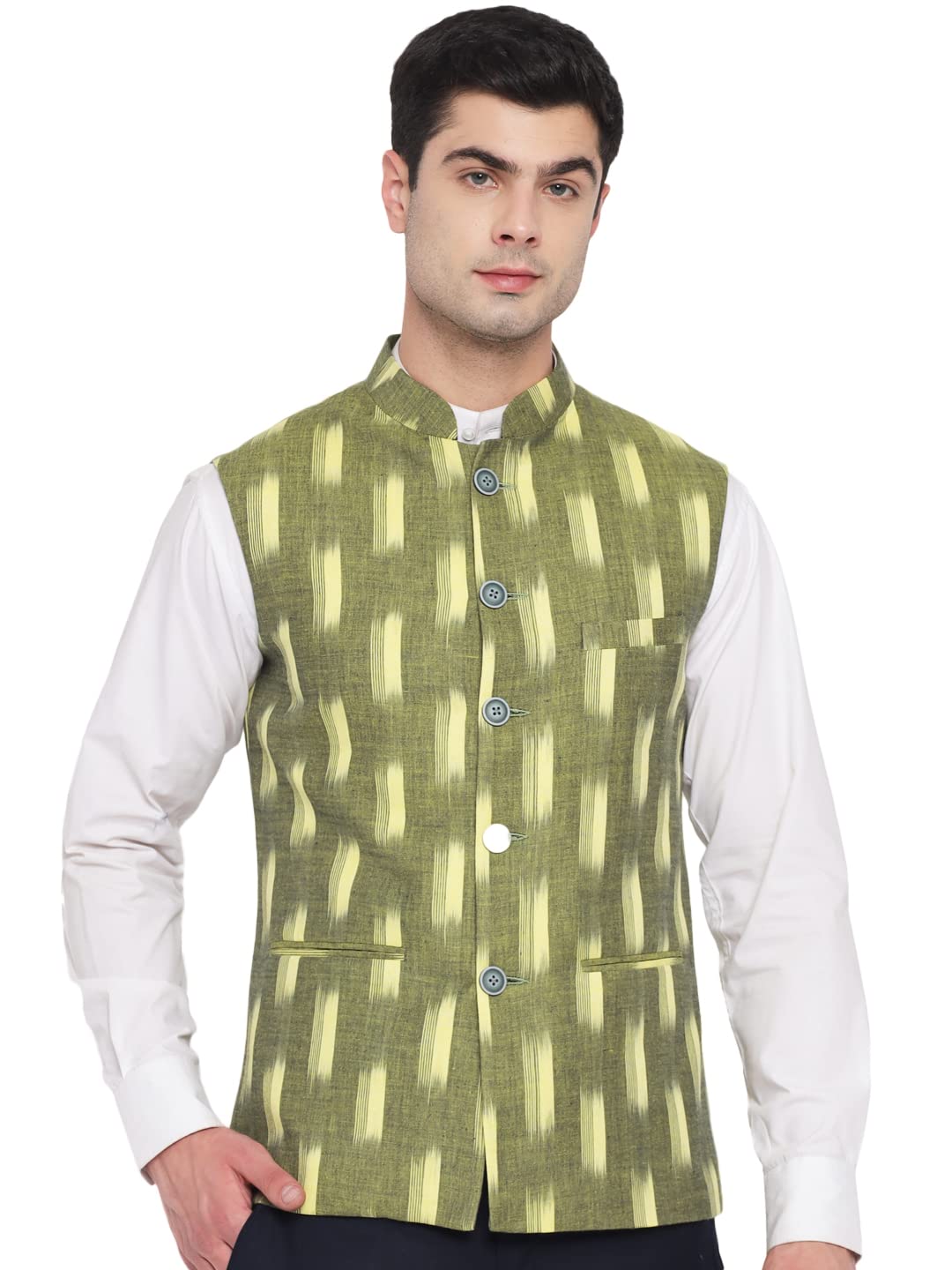 vastraa fusion Mens Ikat Printed Cotton Nehru Jacket-picture-19