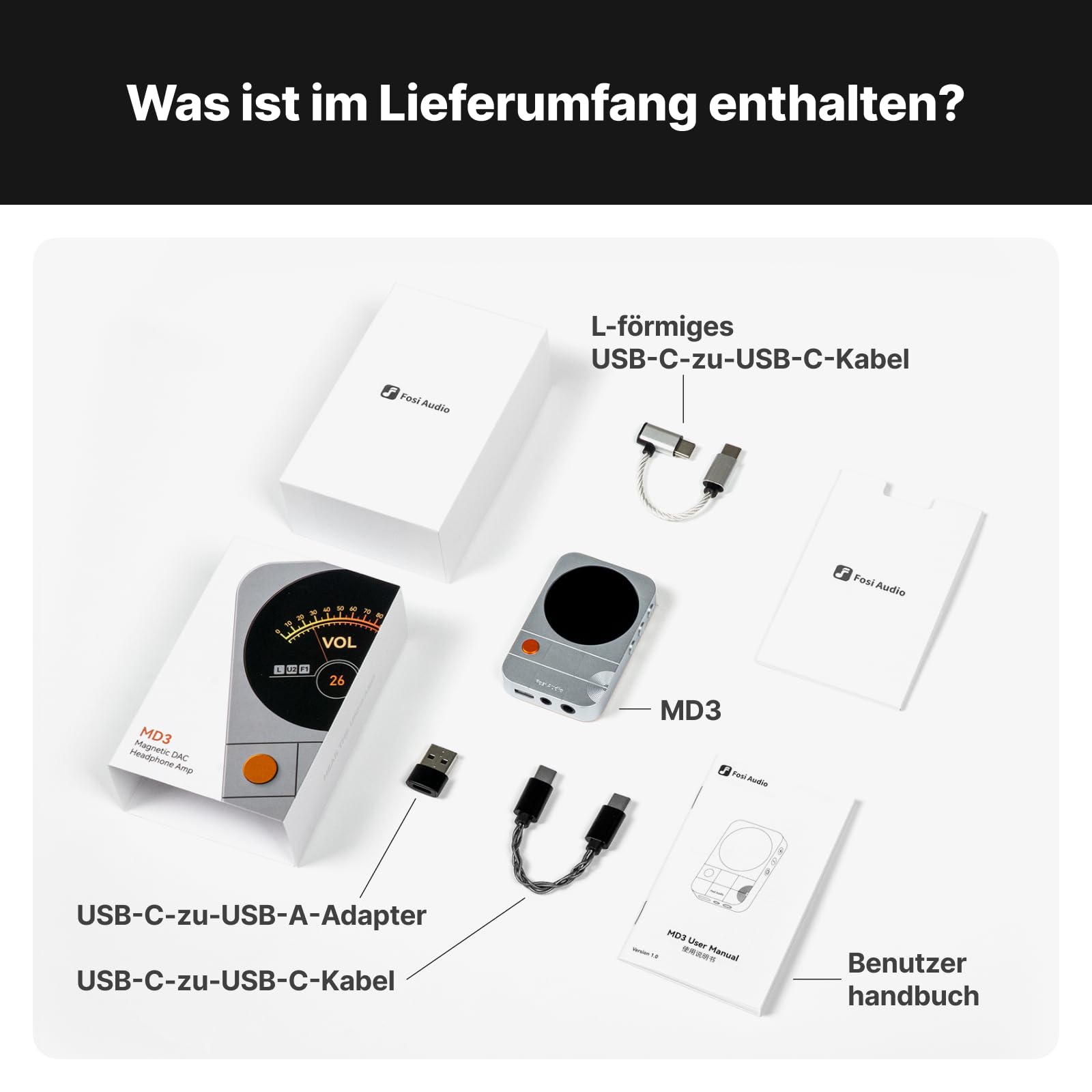 Fosi Audio MD3 Magnetischer DAC Kopfhörerverstärker, Tragbar HiFi DAC Amp mit 1,28" Display, ES9039Q2M, 3,5mm &4,4mm Ausgänge, PCM 32bit/384kHz, DSD256, Mini Verstärker für Handy/PC (Silber)