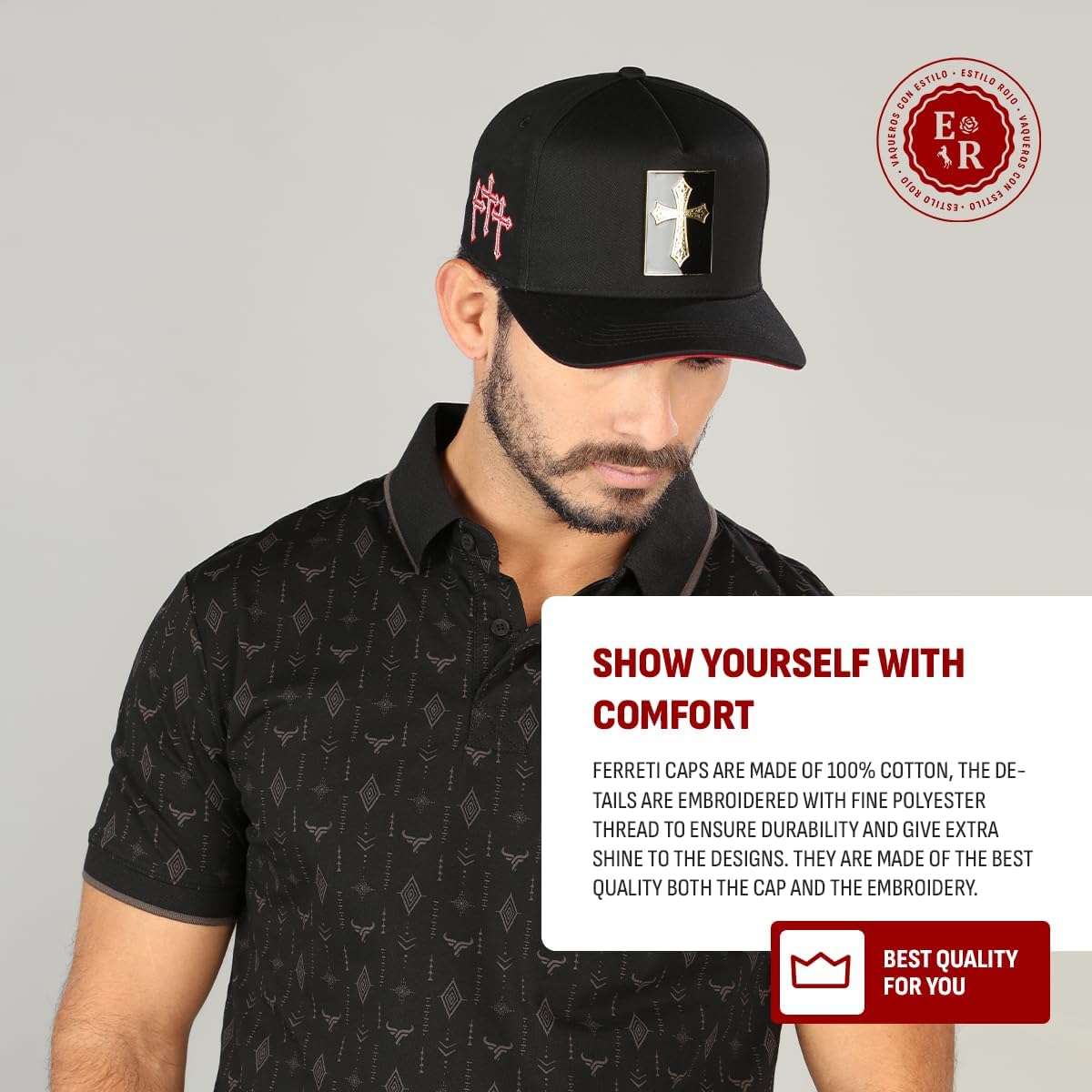 Hats FT105 Cruz Hat - Premium Religious Hats for Men, Black Baseball Cap for Men and Women, Gorra para Hombre - Ajustable Size