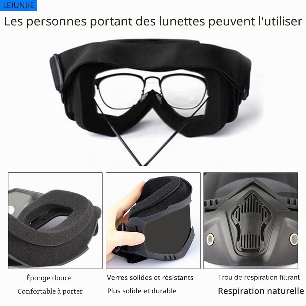 Casque Tactique Mich avec Masque Facial détachable et Lunettes de Protection pour l'airsoft, Le Paintball et la Chasse - Parfait pour Les activités de Plein air
