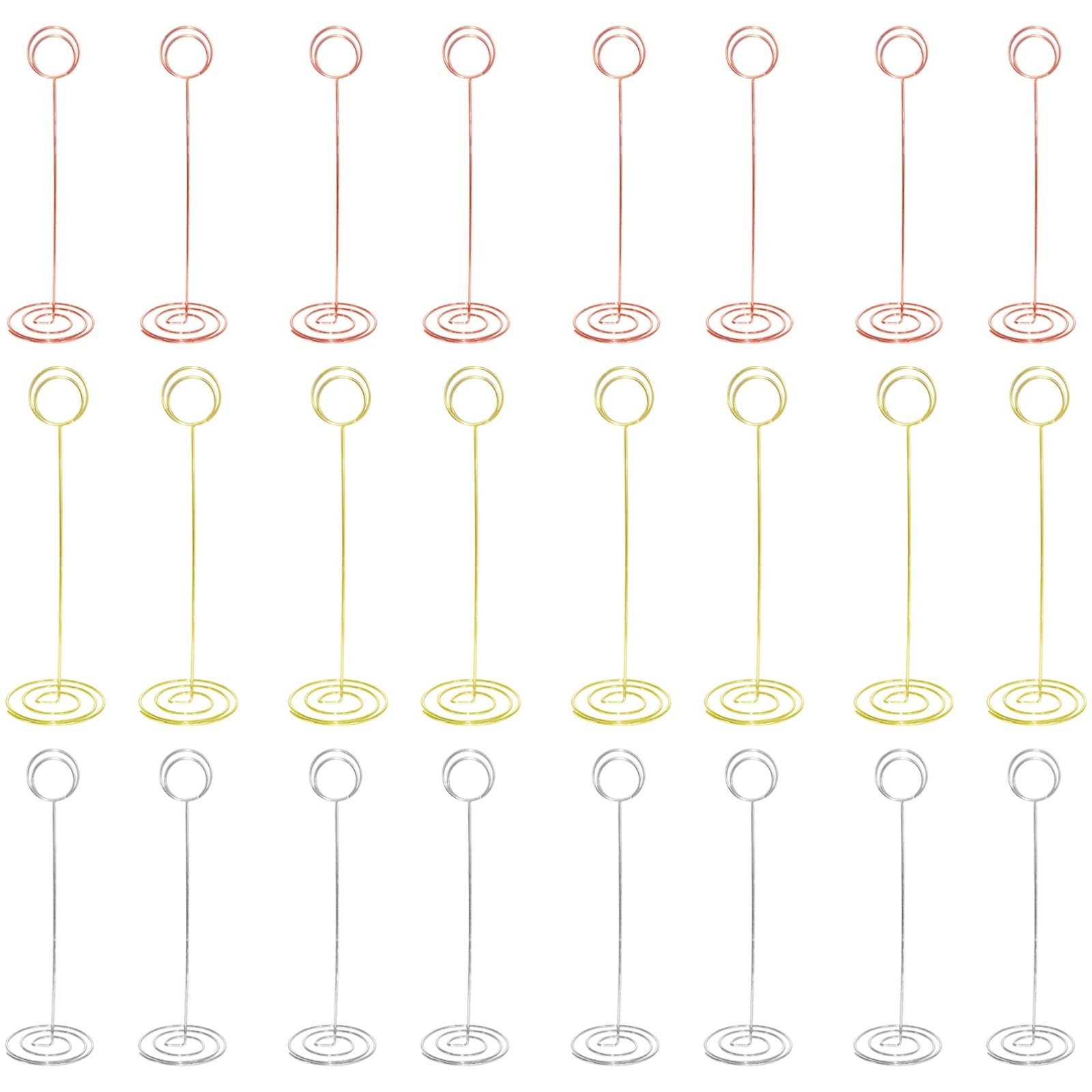 Generisch 24 Tisch-Nummernhalter aus Metall, Set mit je 8 Gold, Silber und Roségold, 22 cm hohe Draht-Foto-Aufsteller, Memo-Karten-Ständer mit stabiler Basis, für Hochzeiten