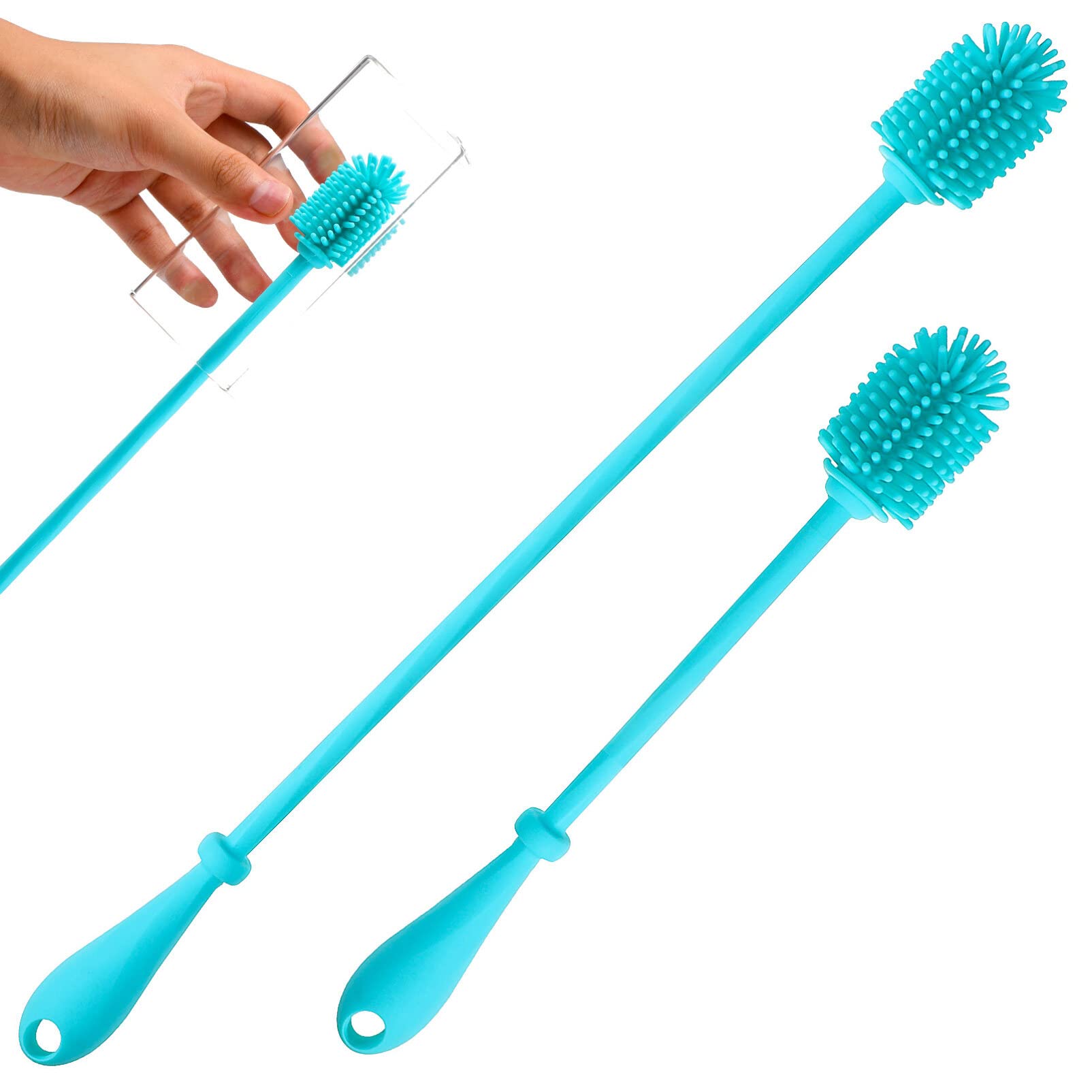 2Pcs Silicone Bottle Brush Handle Bottle Cleaner Bottle Cleaning Brush for Water Bottles Coffee Mugs