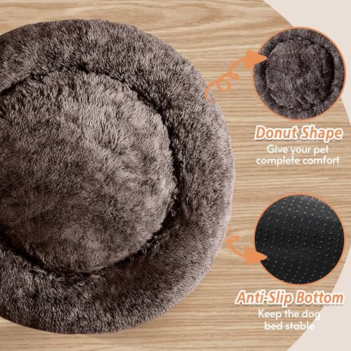 Image of JOLLYVOGUE Calming Dog Bed for Small Dogs - 23 inches Donut Washable Small Dog Bed for Kittens & Puppies, Anti-Slip Round Fluffy Plush Faux Fur Cat Beds (Fits up to 25 lbs Pets)