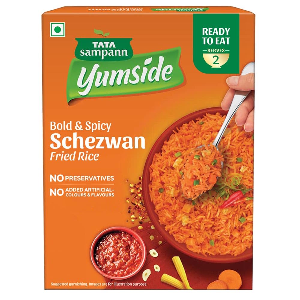 Tata Sampann Yumside Ready to Eat Schezwan Fried Rice, 330g, Instant Food, Ready in 60 secs, NO Preservatives, NO Added Artificial Colours & Flavours, Pack of 1
