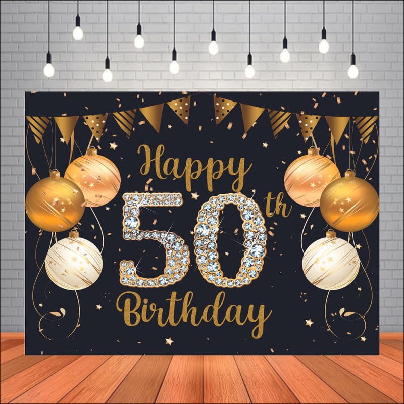 Happy 50th Birthday Backdrop Cheers to 50 Years 50th Birthday Party Supplies Decorations Backdrop Banner (Pack of 1, Multicolor, Size: 5X4 Feet)-picture-12