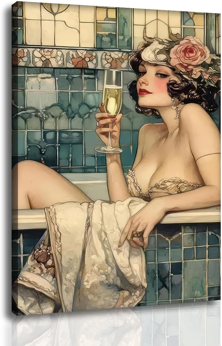 TANWYTQFAEH Framed Funny Bathroom Wall Art Artwork Pictures Woman Girl Toilet For Walls Prints Autumn Posters Decor (THE-0C, 40x60 cm, Framed)