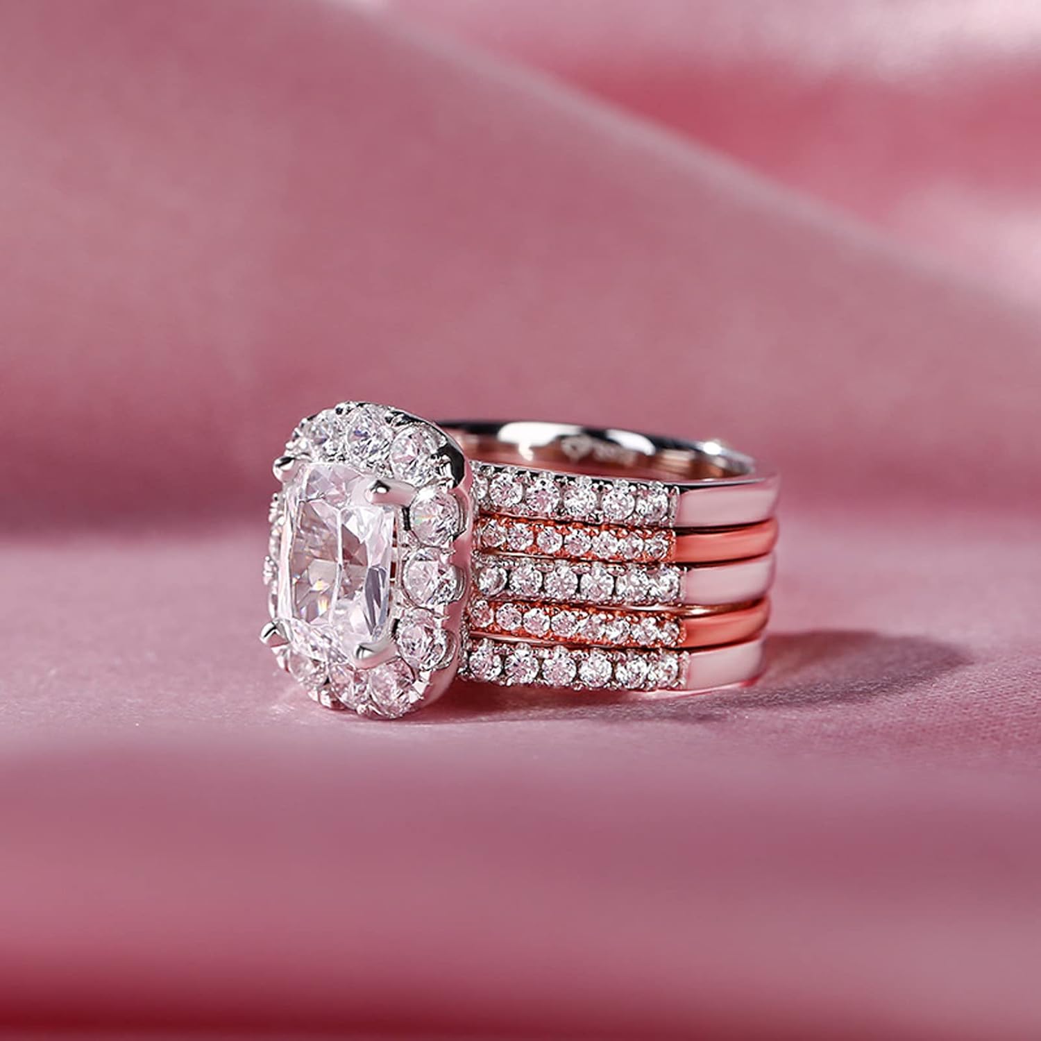 Jeulia 3.6ct Wedding Ring Set Marquise Cut Oval Rose Gold Two Tone Sterling Silver Cubic Zirconia Bridal Set Solitaire Diamond Engagement Rings Anniversary Promise Ring Band with Jewelry Gift Box