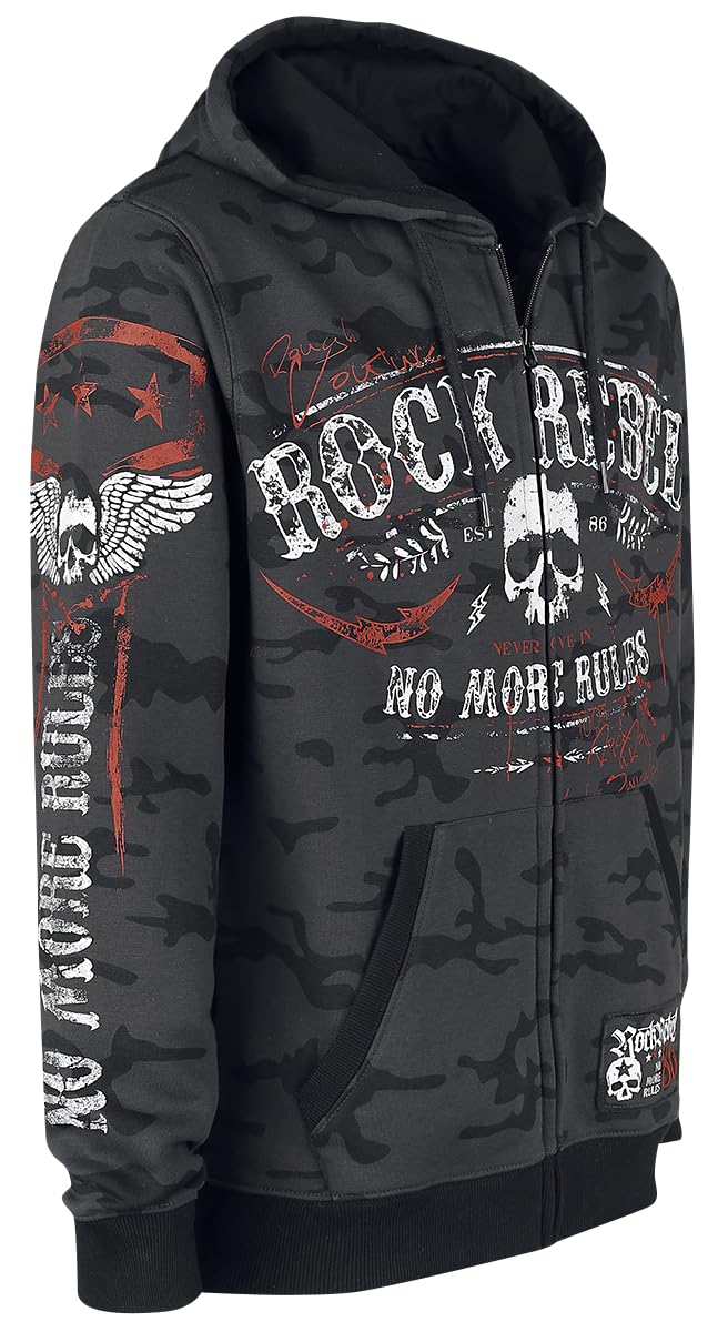 Rock Rebel by EMP Uomo Felpa con Cappuccio Grigio Scuro con Stampa