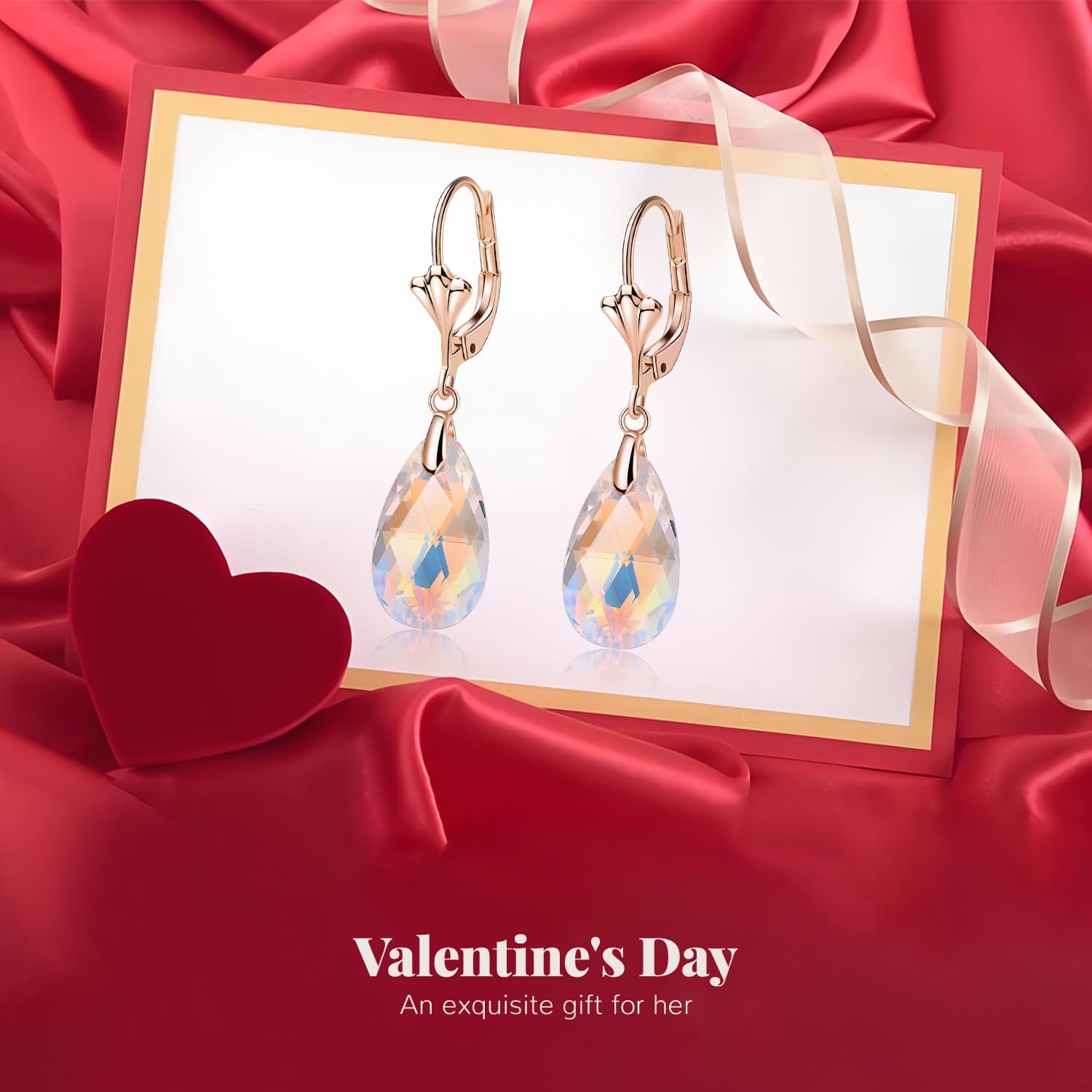 EleQueen Austrian Crystal Hypoallergenic Leverback Drop Gold Tone Dangle Earrings for Women - Image 6