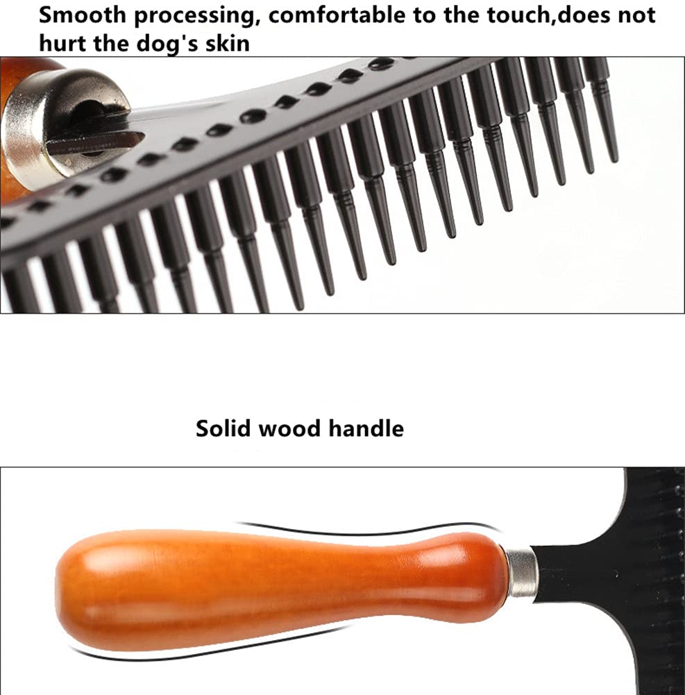 Grooming Tools Ergonomic Undercoat Pets Rake , Dog Dematting Brush Comb Undercoat Rake for Cats Dogs Short or Long Hair Pet Grooming Tool (Wooden Handle)
