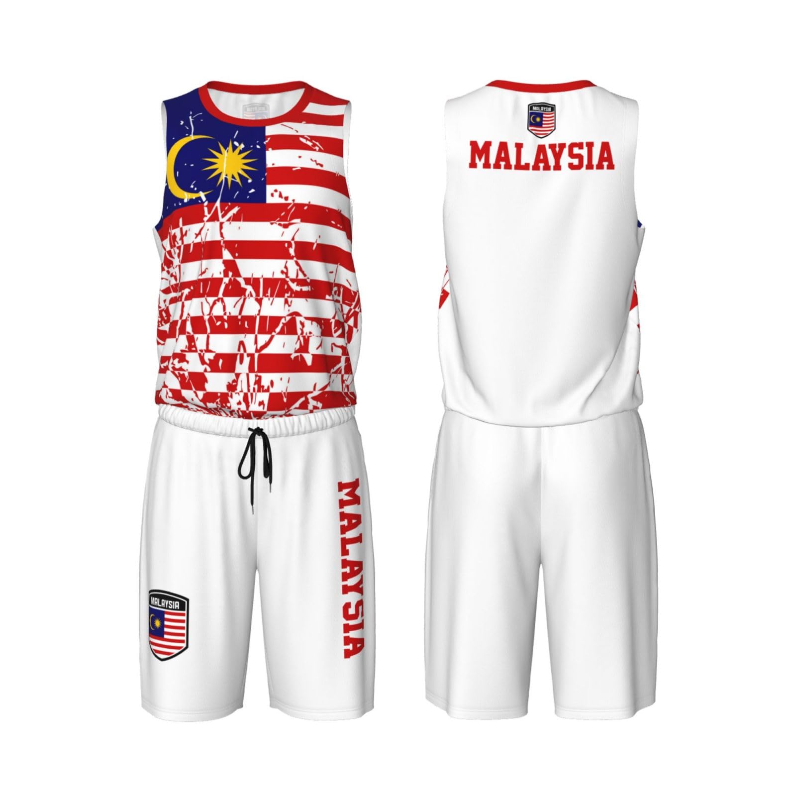 Malaysia Flag Grain (2) Basketball Jersey Uniform Suit for Men Women Adults Training Athletic Set