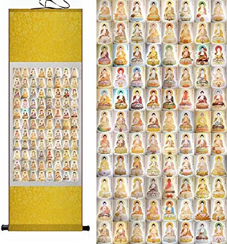 Chinese Painting Home Decorate Calligraphy Scroll Silk Chinese Painting Buddha Home Decorate Calligraphy Scroll Hanging Art Gift (H40 X W12) 40173