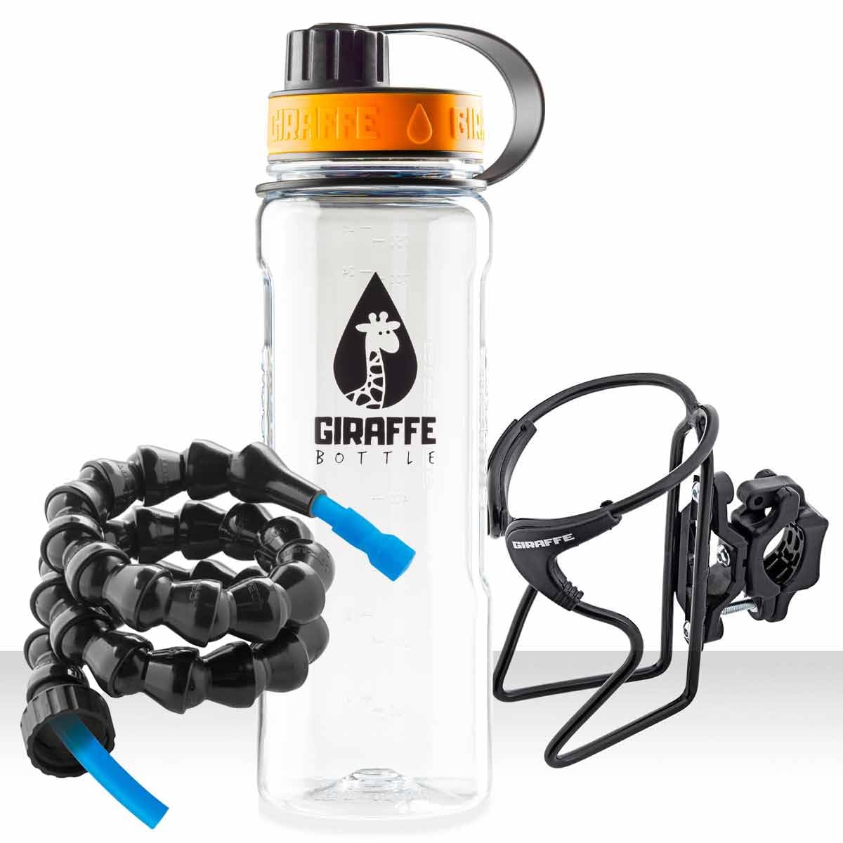 Giraffe Bottle Tower XL zestaw do picia bez użycia rąk, przezroczysta butelka z tritanu, z okrągłym uchwytem na butelkę (długość 91 cm)
