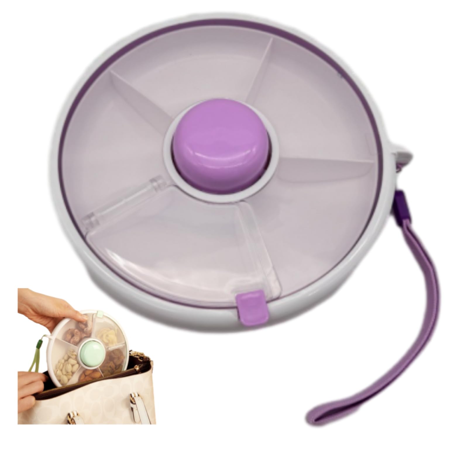 Wuweiqiang Purple Kids Snack Spinner Toddler Spinner Snack Box With Hand Strap 18Cm 5 Compartments Portable Snack Serving Tray Divided Kids Snack Container For Picnic Travel Candy Nut