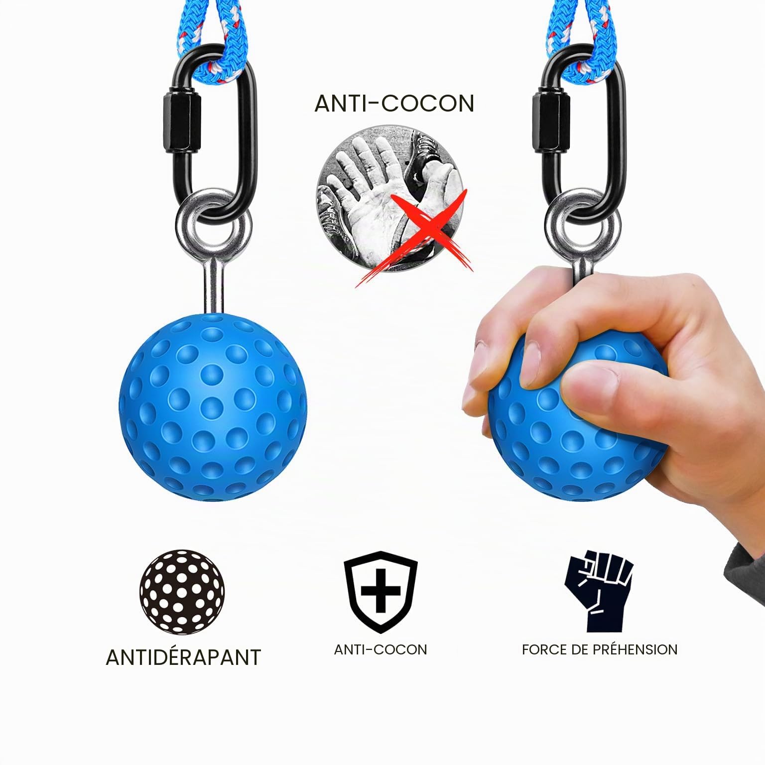 SELEWARE Poignée de balle de traction, prises d'escalade antidérapantes pour balle de traction Power Ball pour entraînement de force, poignées de traction à prise neutre pour barre de traction SELEWARE Poignée de balle de traction, prises d'escalade antidérapantes pour balle de traction Power Ball pour entraînement de force, poignées de traction à prise neutre pour barre de traction