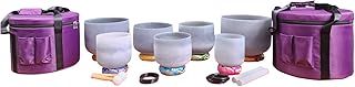 432Hz 6-12 Inch Chakra Crystal Singing Bowl 7 Set Moldavite Gem Fused with Silk O-Rings, Secure Cases, Sound Healing, Vibrational, Harmonic