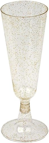 Efavormart - Paquete de 60 vasos de champán desechables de plástico dorado de 5 onzas, diseño de trompeta rociada con purpurina de tallo corto, base