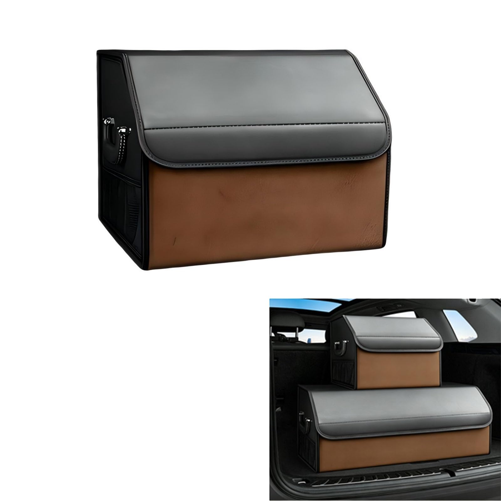YADKMG Car Boot Organiser For VOLVO XC90 5seats 2003-2019 Boot Organiser Foldable Car Boot Bag Car Boot Organiser Waterproof Multi Compartment(Brown,Small)