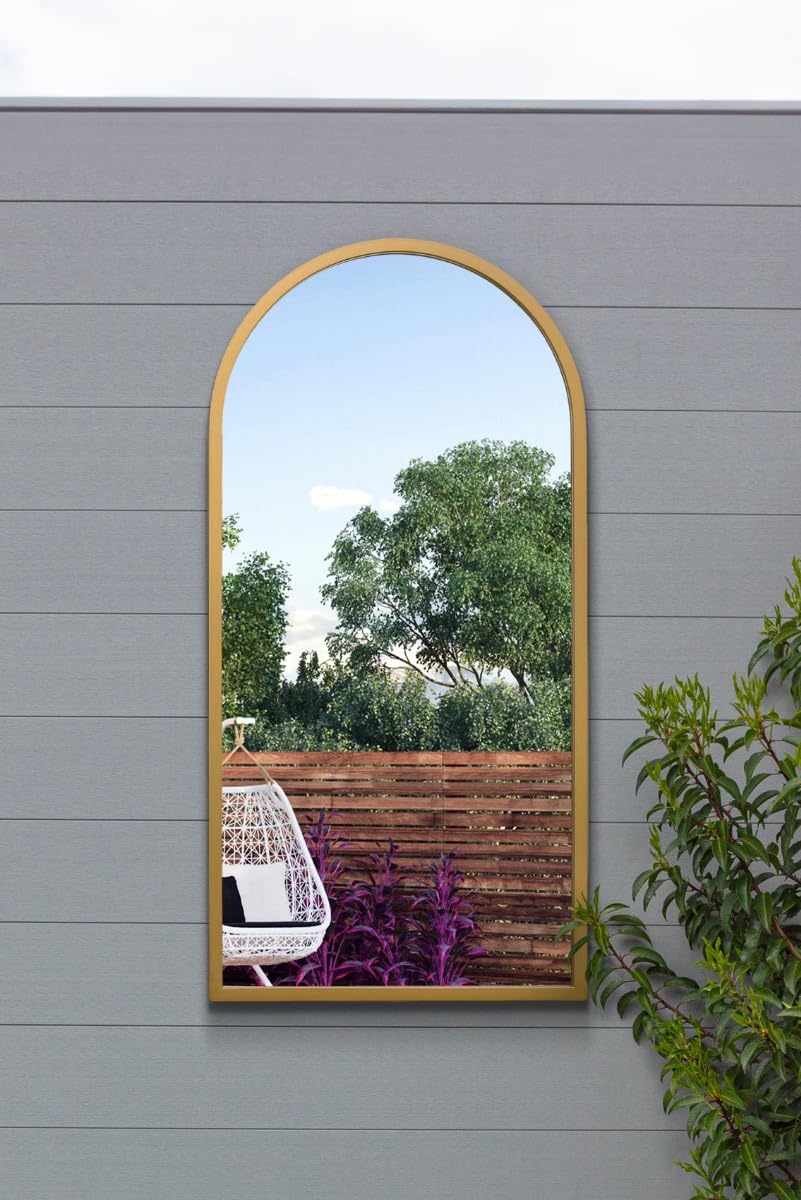 The Arcus Miroir Mural de Jardin arqué avec Cadre en métal doré 80 x 40 cm Convient pour l'extérieur et l'intérieur