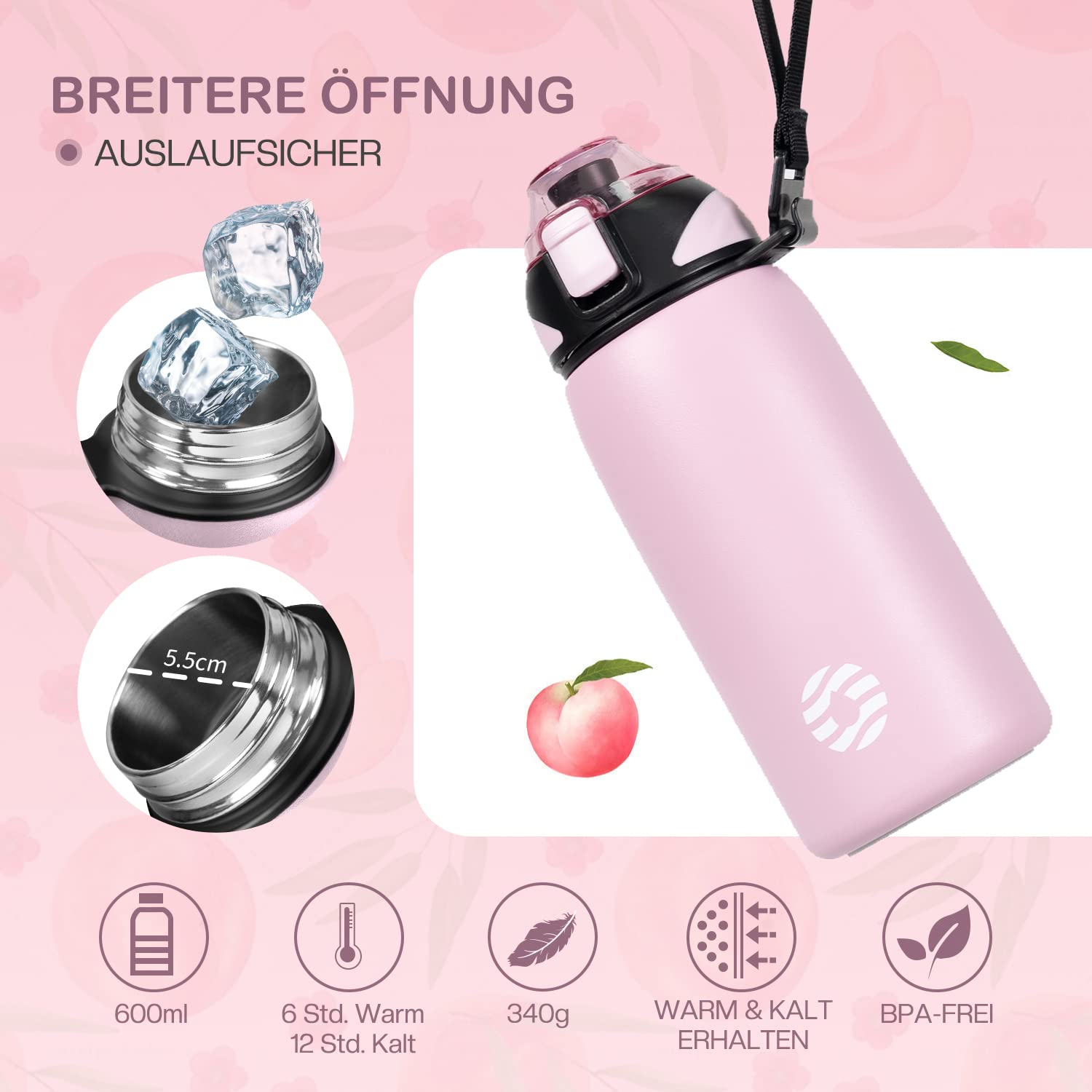 Fjbottle Borraccia Termica acciaio inox 1L, 800ml, 600ml, 400ml Bottiglia Termica per bambini Senza Perdite - Senza BPA Borracce palestra per Scuola, Sport, Yoga, Palestra