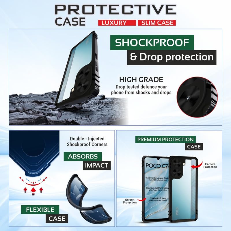 Image of AIBEX Crystal Clear Back Cover Case for Poco M7 5G / Redmi 14C 5G / Redmi A4 5G / Poco C75 5G | Shockproof & Slim Design | 360 Protection | Transparent Non-Yellowing Back Cover