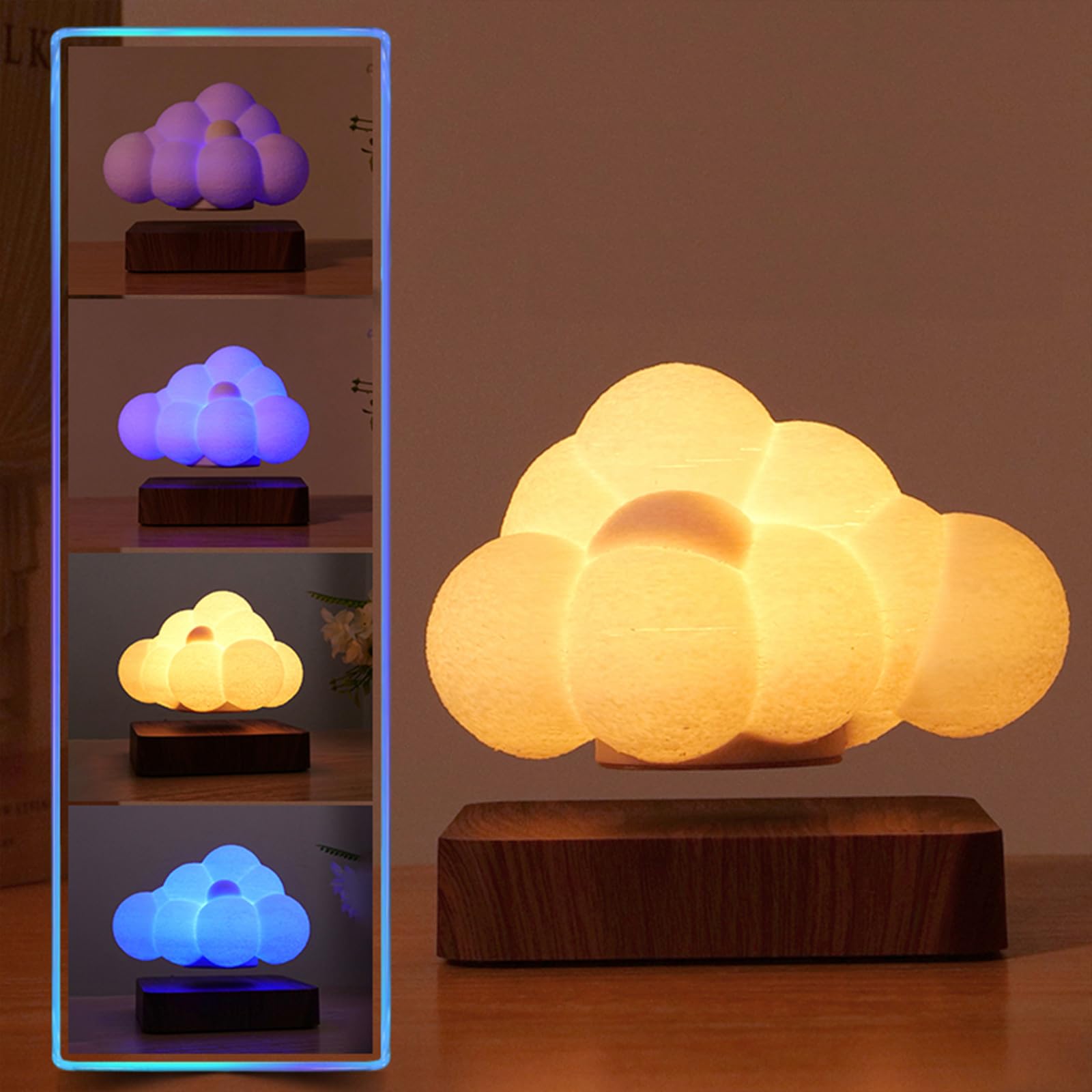 ele ELEOPTION Lampada A Levitazione Magnetica 3D,Lampada A Nuvola, 3 Colori Sfumati Regolabili Con Base In Legno,Adatta Per Regali Di Decorazione Della Camera Dei Bambini (Colore Legno Scuro)