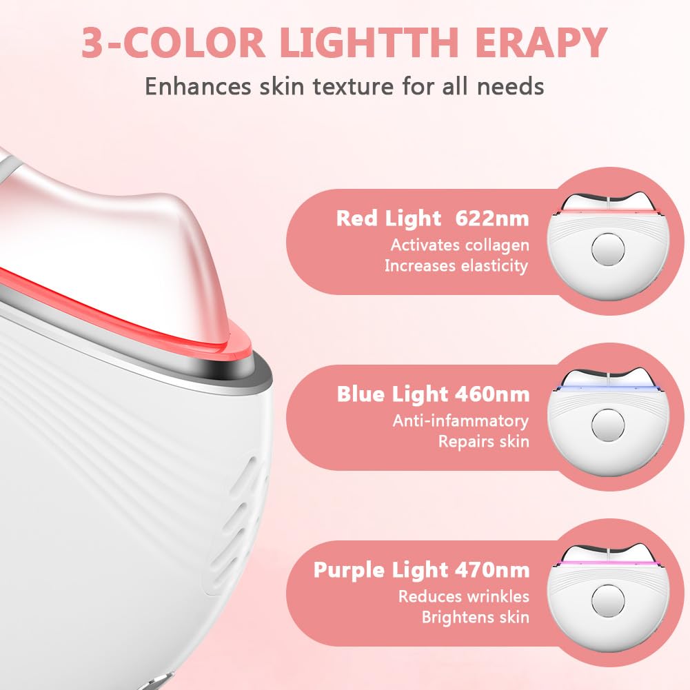 Dispositivo di Bellezza Antirughe, Strumenti Gua Sha per il Viso con Vibrazione e Calore, Massaggiatore Viso con Luce Rossa Blu viola, Guasha Viso per Antirughe Antietà, Lifting Viso