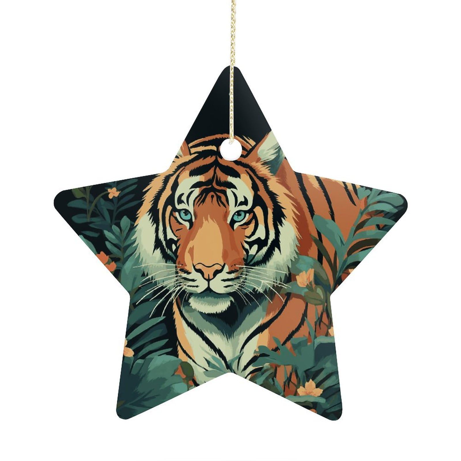 Butterfly and Tiger Stars Ornaments Ceramic Christmas Tree Hanging Light in Weight Christmas Star Pendants Funny Double-Sided Printed Xmas Ornaments for Gifts