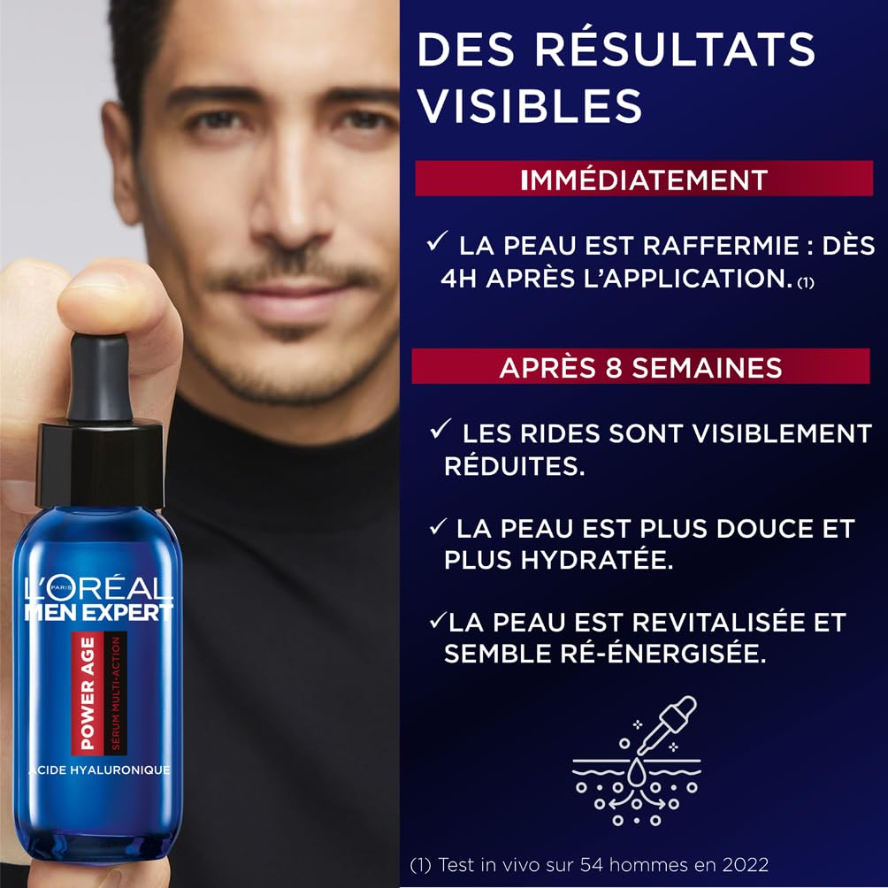 L'Oréal Men Expert Trousse Routine Experte Homme Soins Visage Revitalisant Anti-Âge Acide Hyaluronique Power Age 3 Produits
