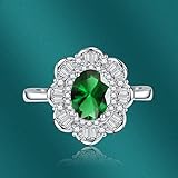 LAIFULA 925 Silver Flower with Oval Cut 5A Cubic Zirconia Ladies Wedding Band Fashion Halo Engagement Rings for Womens Adjustable Size Ring(Green)