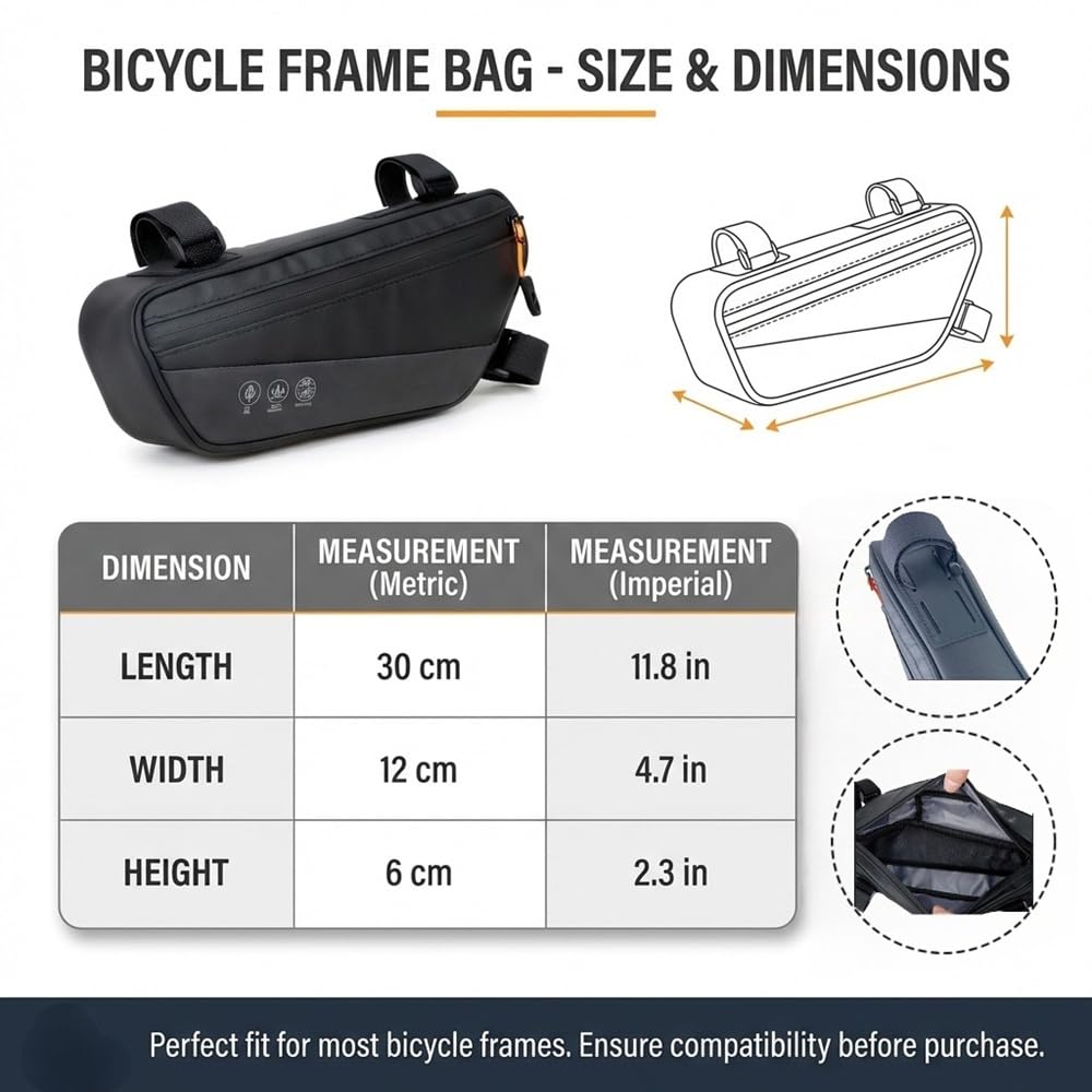 Borsa Triangolare da Telaio per Bicicletta Impermeabile, Borsa per Bicicletta Anteriore, Borsa Telaio Bici con Cinghie Regolabili per Mountain Bike, Bici Gravel, Bici da Strada ed e-Bike (1.8L)