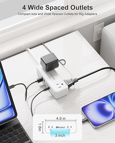 Miniatura 7 de Tira de alimentación de viaje de 5 USB (3 USB), cable de extensión corto de 5 pies con 5 estaciones de carga USB de 24 W4.8 A y 4 salidas anchas,