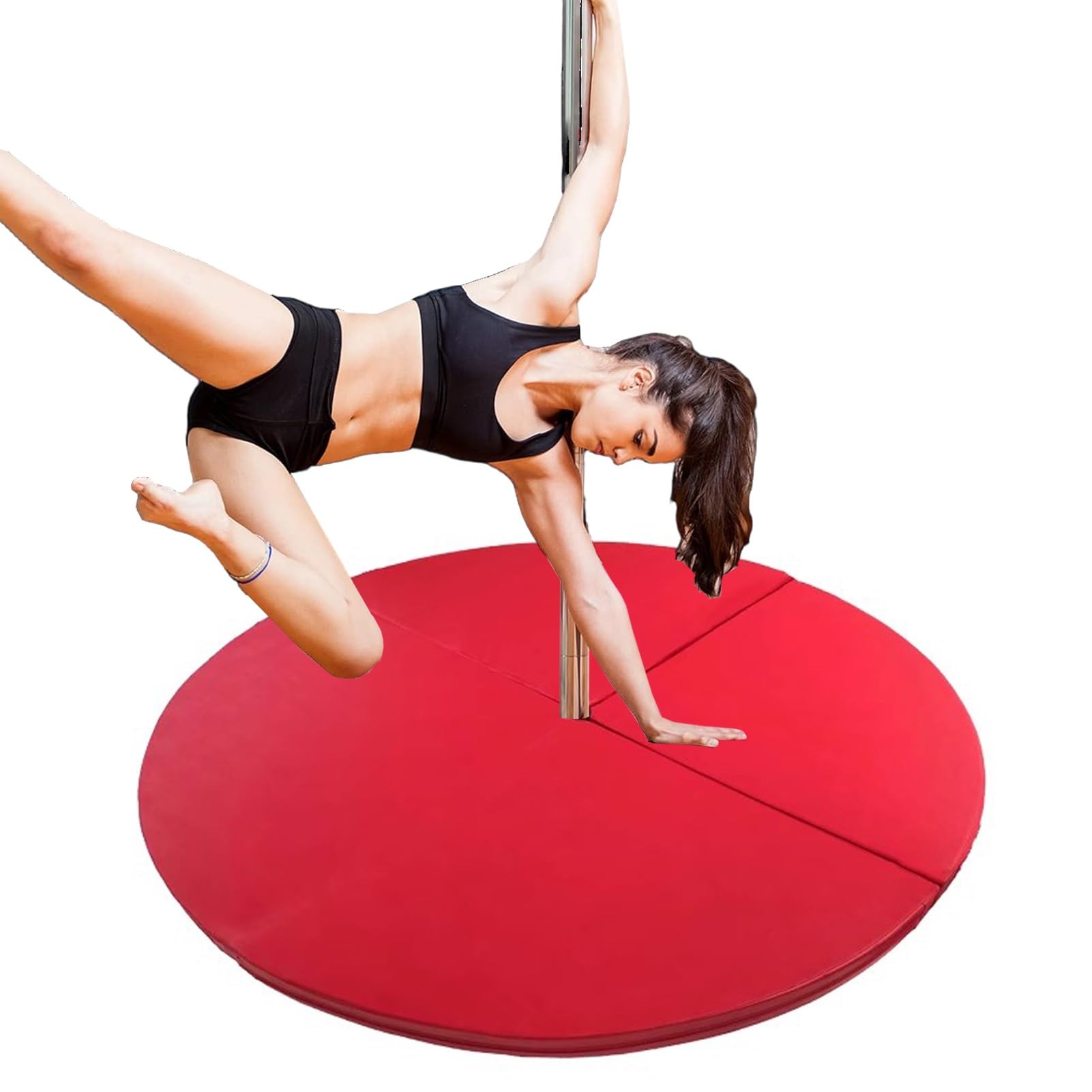 Wjftoday Red Folding Crash Mat For Dance Pole & Aerial Arts - 4Ft, 5Ft, 6Ft Safety Cushion Pad For Stripper Pole, Aerial Hoop & Silks - Round Fall Protection Mat
