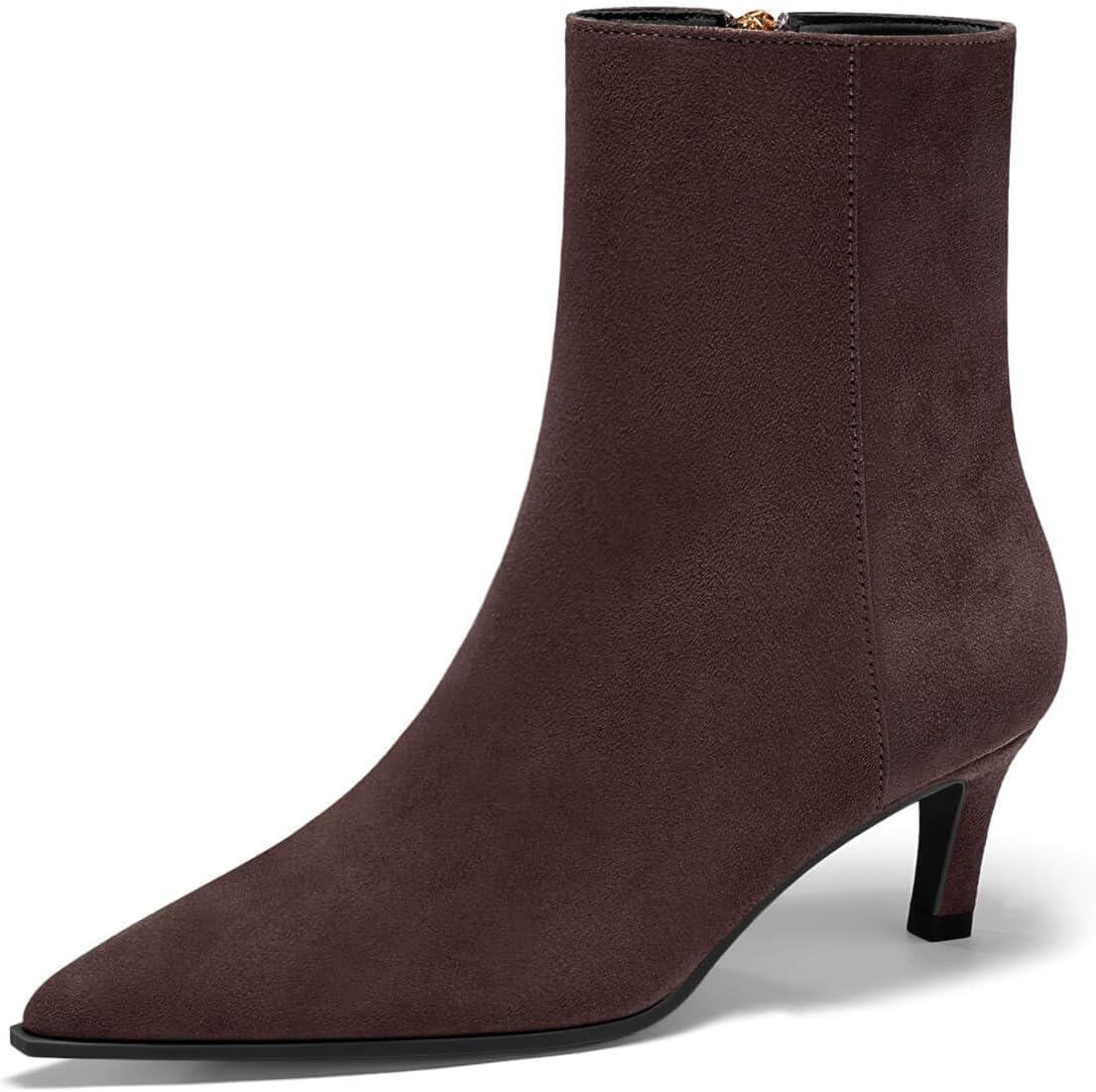 Coutgo Ankle Boots for Women Kitten Low Heel Pointed Toe Booties Side Zipper Fall Shoes - Image 5