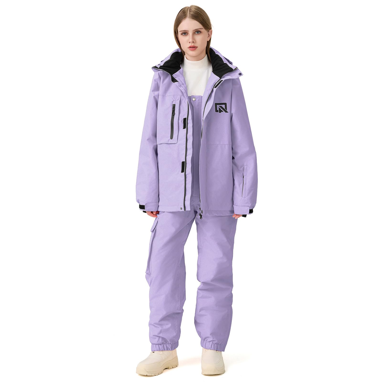 GS SNOWING Damen-Skijacken und -hosen-Set, winddicht, wasserdicht, Snowboardjacke, Lätzchen, zweiteiliger Skianzug