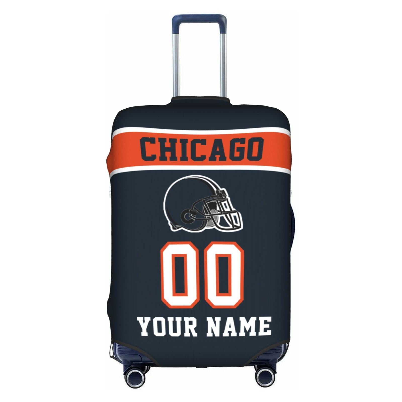 Custom Chicago Luggage Cover Personalized Football Style Suitcase Cover with Name Number Customized Washable Elastic Sports Travel Suitcase Protector for Business Vacation Gifts