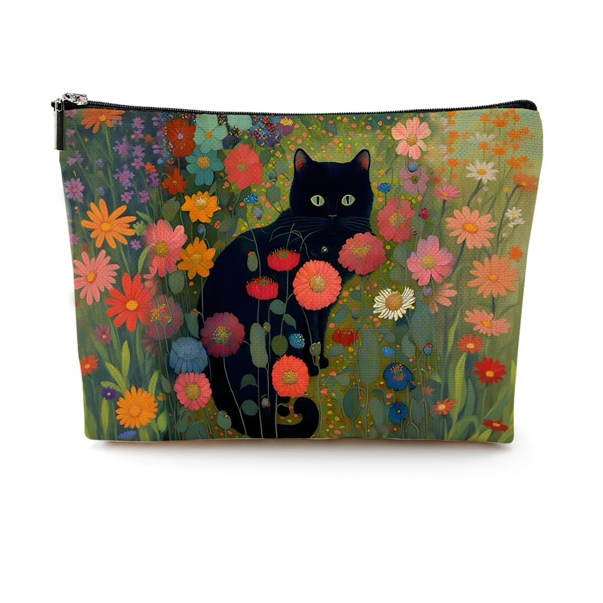 Floral Garden Cat Makeup Bag Cat Lover Gifts Cosmetic Bag Cat Gifts Cat Themed Gifts for Women Girls Daughter Friends Coworker Travel Toiletry Bag Cat