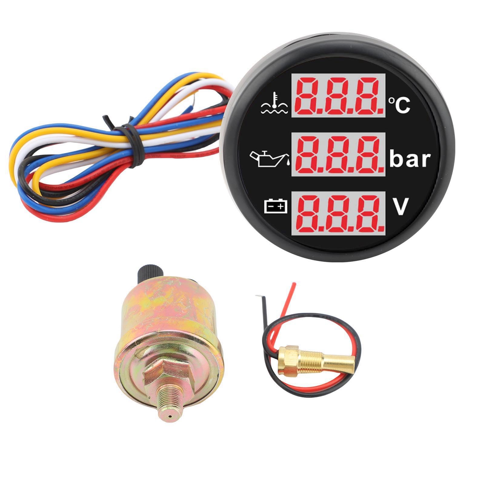 52 Mm 3 in 1 Set di Calibri Marini Auto, Manometro Temperatura Dell'acqua Liquido Raffreddamento Motore ° F + Misurazione Dell'olio Psi + Voltmetro, Kit (Quadrante nero Coperchio nero)