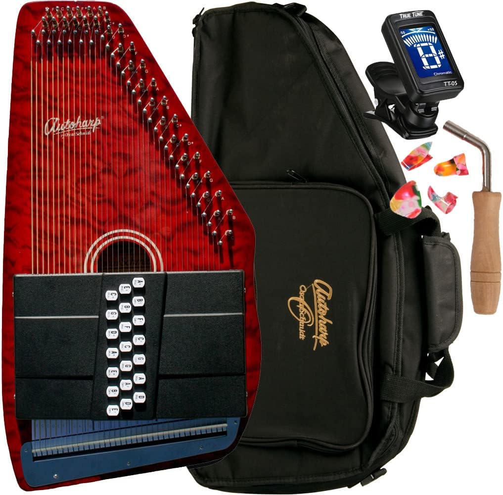 Oscar Schmidt 21 Chord Classic Autoharp, OS21CQTR Trans Red